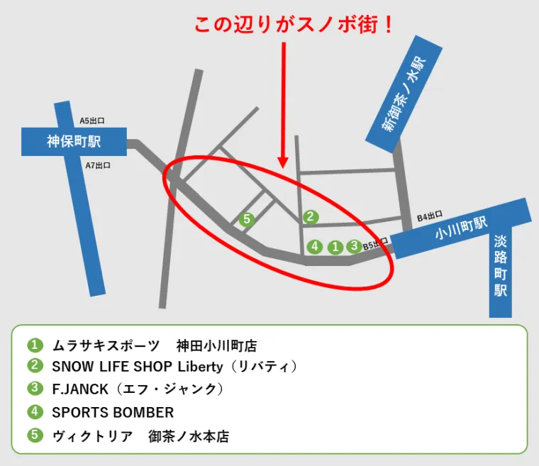 神田スノボ街の簡易マップ
